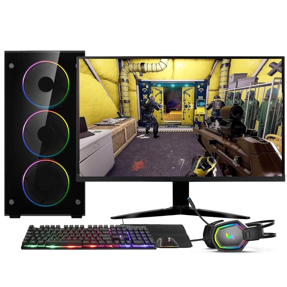 PC Gamer Completo AMD Ryzen 7 5700G, Gráficos Radeon VEGA 8, 16GB DDR4, SSD NVMe 256GB, Fonte 600W 80 Plus, Monitor 24" 75Hz, Skill RGB - SR-023