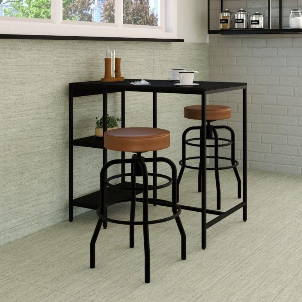 Conjunto Mesa Bistrô 2 Banqueta Aço Giratória Espresso Móveis Preto/Caramelo