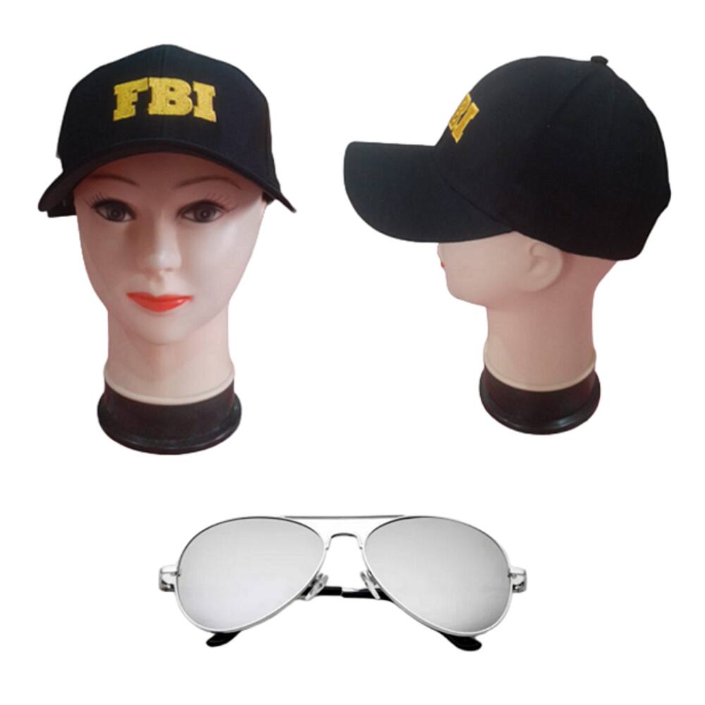 Kit Fantasia Do F B I C/ Boné Bordado e Óculos Espelhado