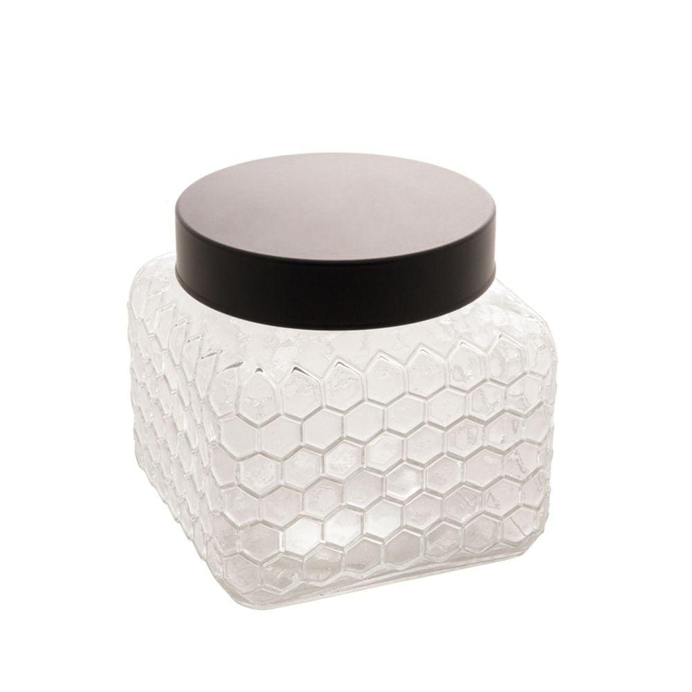 Pote de Vidro Tampa Preta Colméia 13x13cm 1,3l - Rojemac