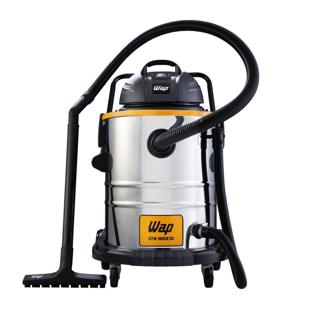 Aspirador de Pó e Água Potente WAP GTW Inox 50 1600W 50L com Rodinhas e Extensores de Longo Alcance 220V Prata