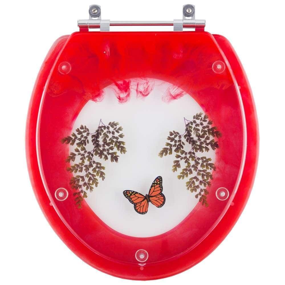 Assento Sanitario Poliester Decorado Borboleta Vermelho para Vaso Convencional