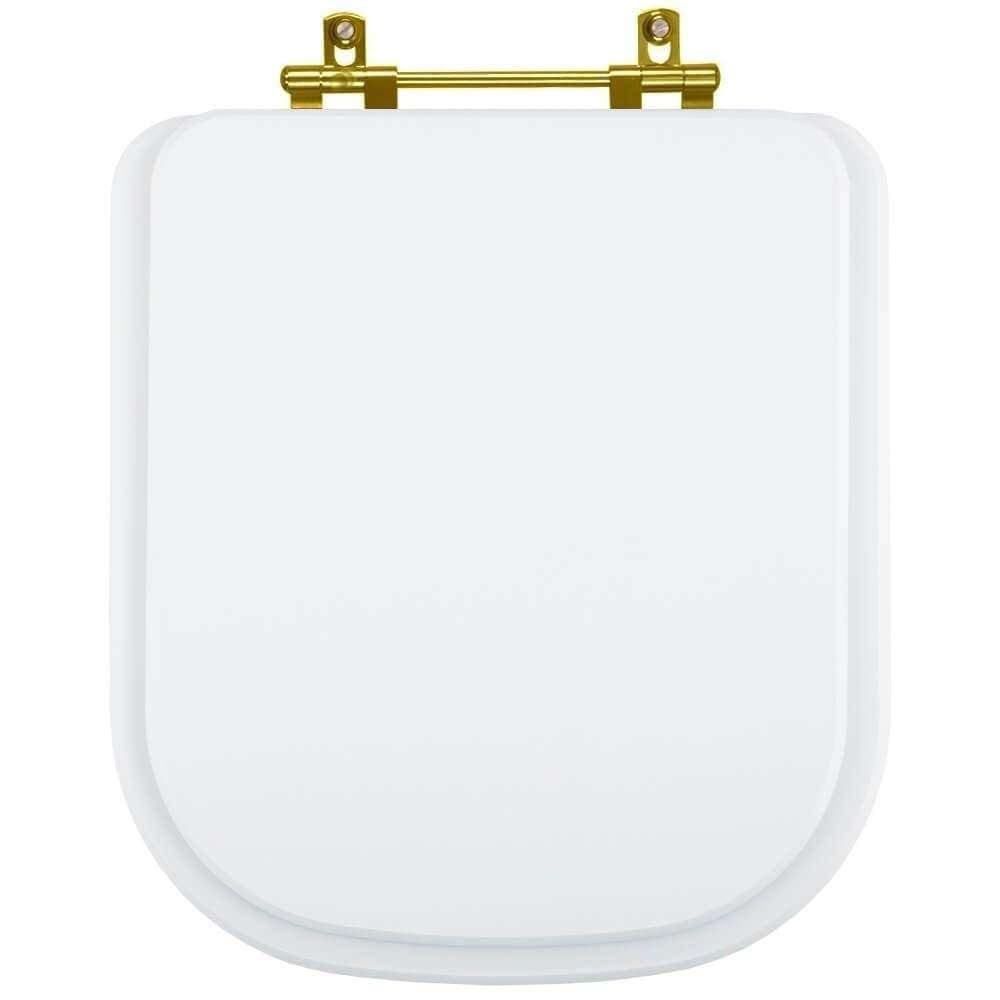 Assento Sanitário Piano Branco com Ferragem Dourada