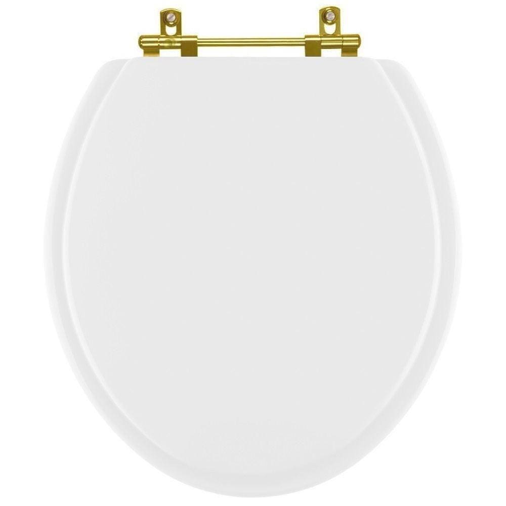 Assento Sanitario Convencional Branco Para Vaso Oval Universal Com Ferragem Dourada