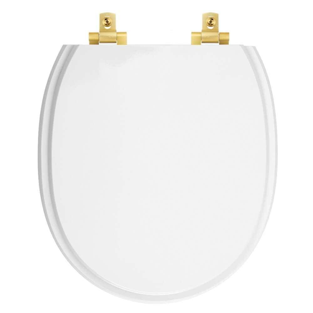 Assento Sanitário Laqueado Soft Close Village Branco para vaso Deca com Ferragem Dourada