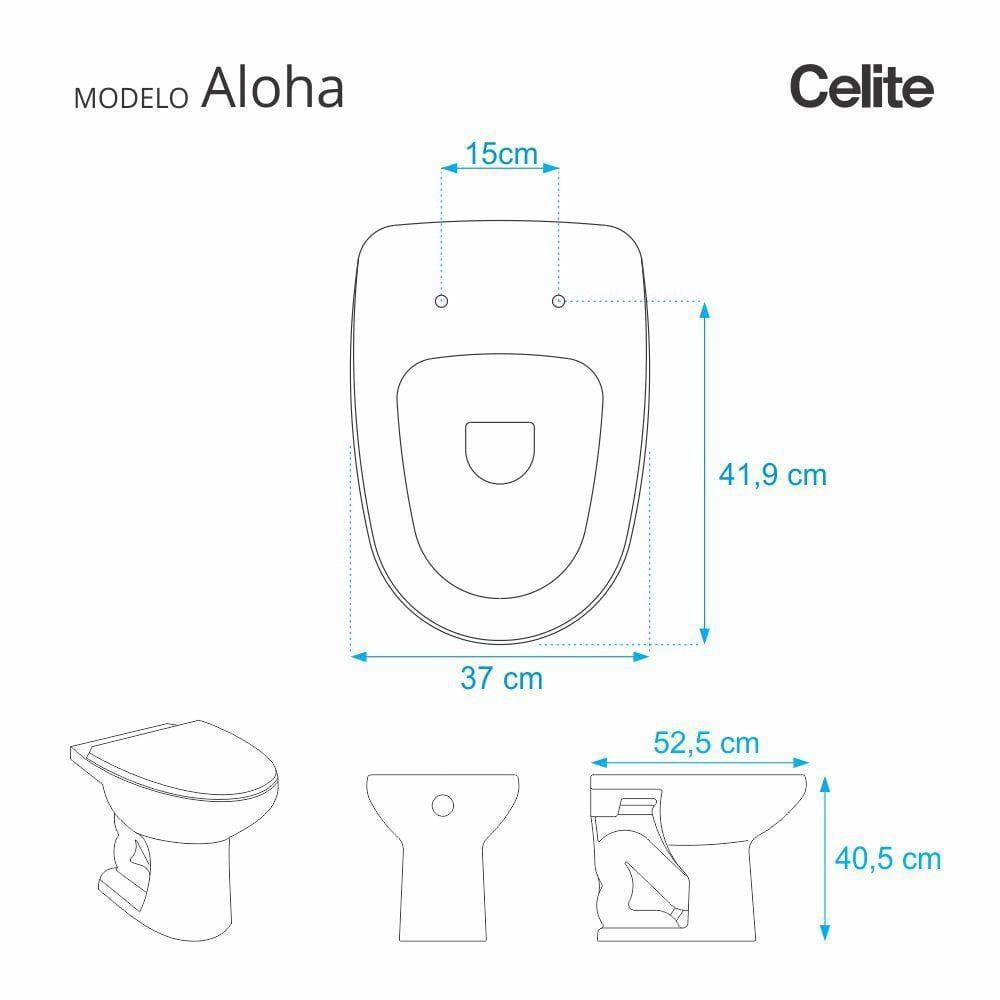 Assento Sanitário Aloha Cinza Prata para vaso Celite