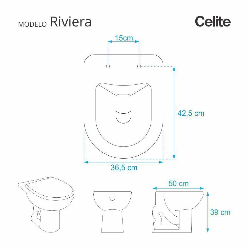 Assento Sanitario Poliester Riviera Azul Translucido para vaso Celite
