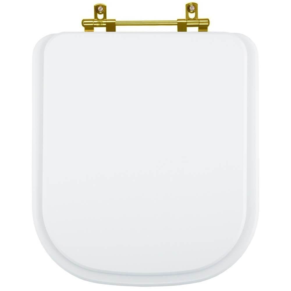 Assento Sanitário Piano Branco com Ferragem Dourada