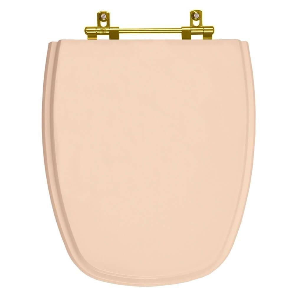 Assento Sanitário Poliester Monte Carlo Rosa Floral Ferragem Dourada para Vaso Deca