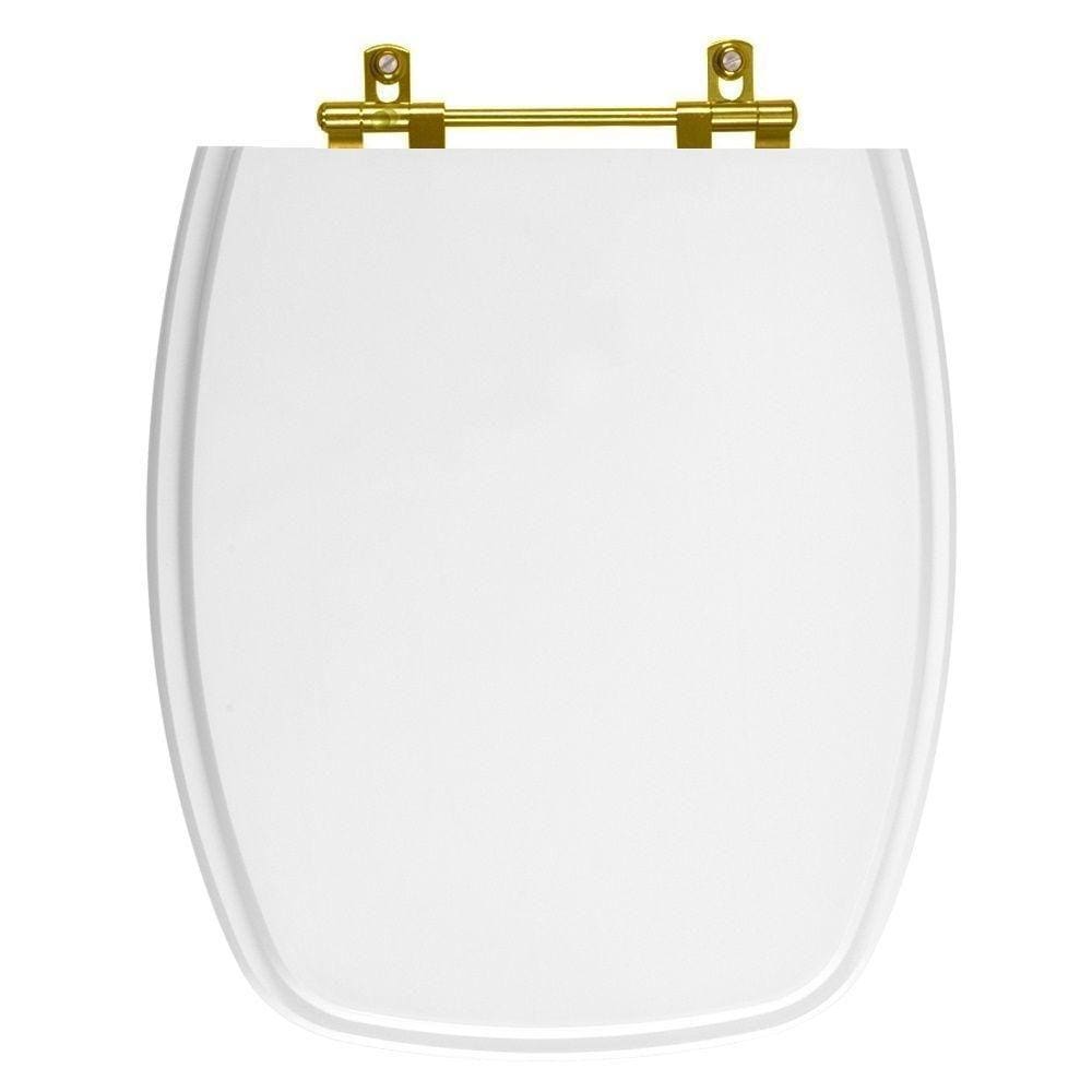 Tampa de Vaso Poliester Stylus Branco para bacia Celite Com Ferragem Dourada
