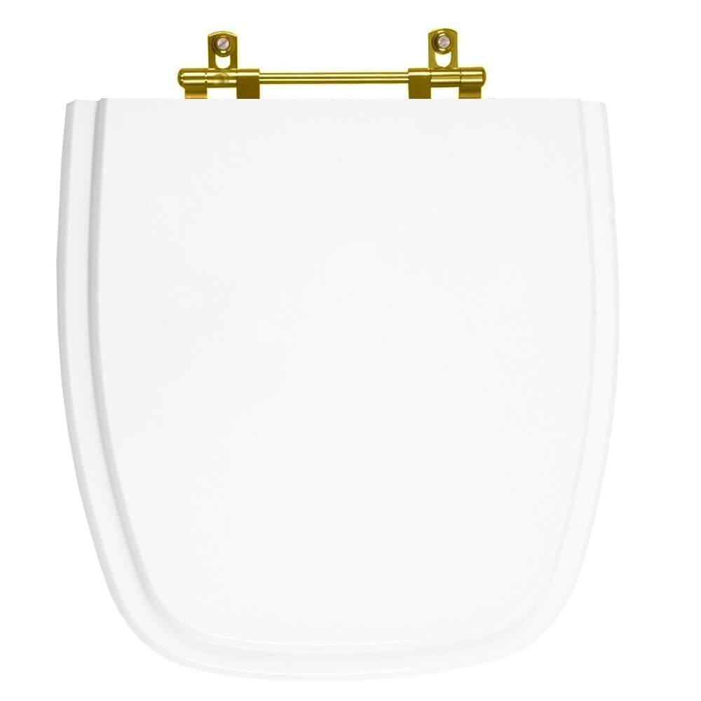 Tampa de Vaso Versato Branco para bacia Celite Com Ferragem Dourada