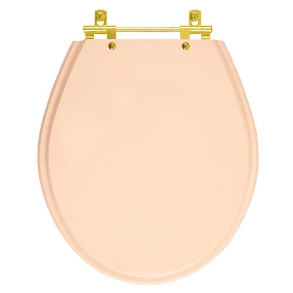 Assento Sanitário Poliéster Ravena Rosa Floral para vaso Deca Com Ferragem Dourada
