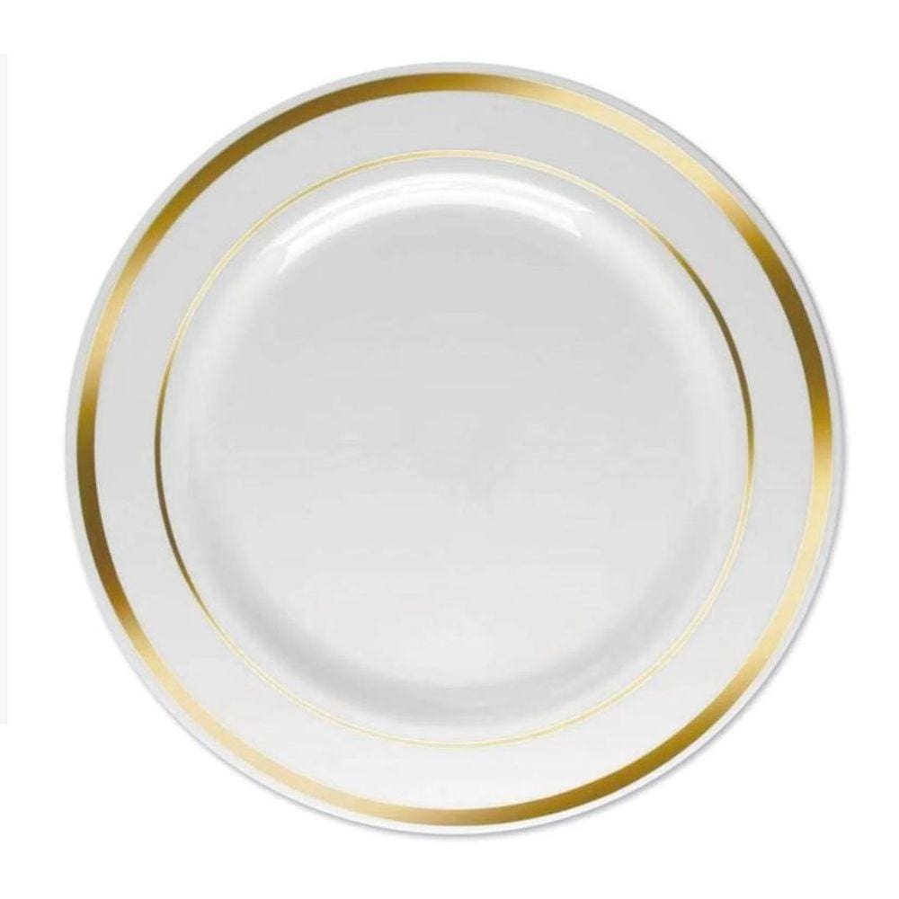 Kit Prato Luxo Dourado de plástico rígido 26cm Refeição 15un