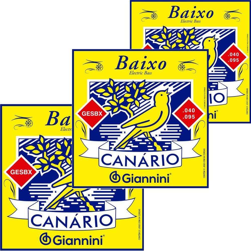 Kit 3 Encordoamento Baixo Giannini 4 Cordas Canário GESBX Aço 0.040