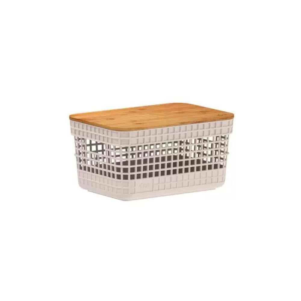 Cesto Organizador Grid Com Tampa Em Bambu 2,5L Ou Bege