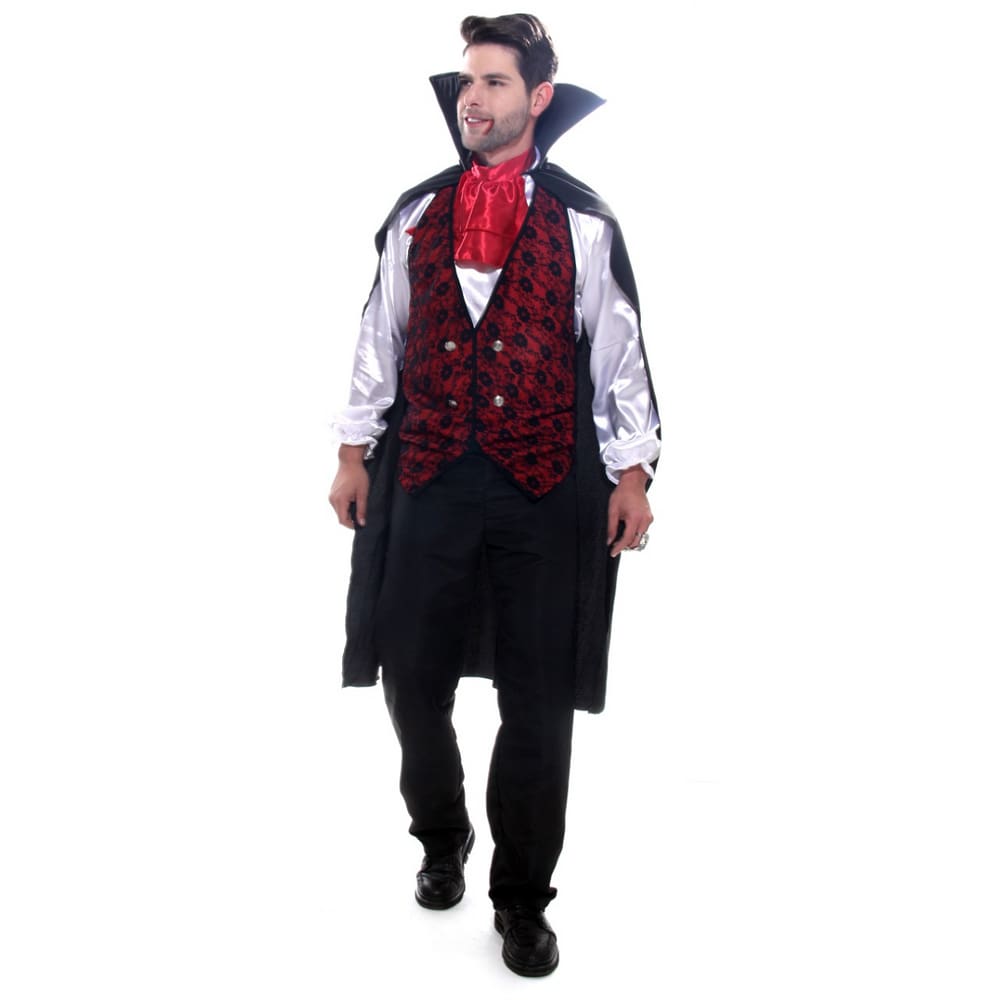 Fantasia masculina de vampiro assustador para o halloween em um fundo  desfocado