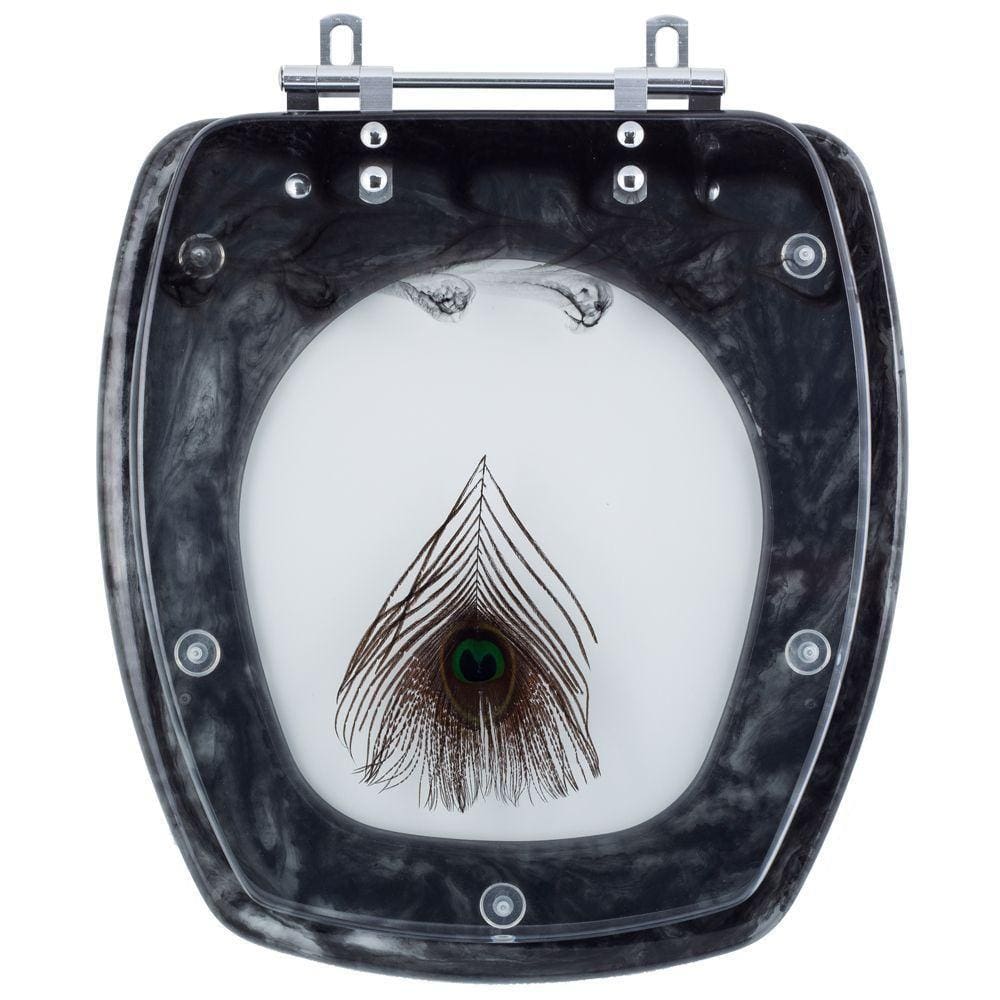 Assento Sanitario Poliester Decorado Pena de Pavao Fit Preta para vaso Celite