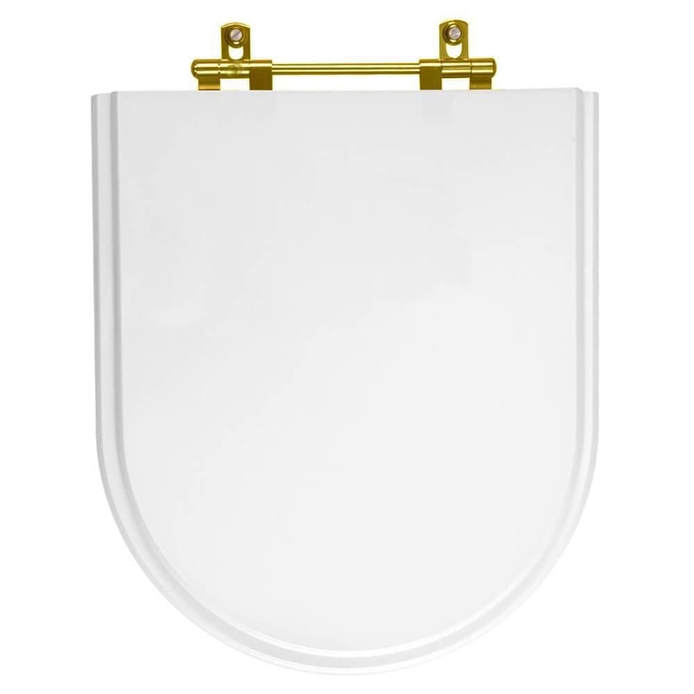 Assento Sanitário Meridian Branco para vaso Roca Com Ferragem Dourada