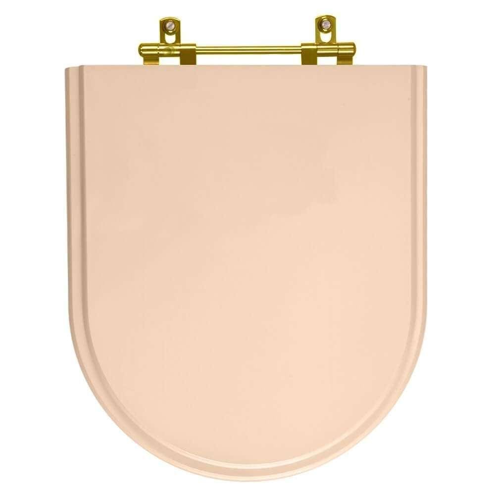 Assento Sanitário Poliéster Carrara Rosa Floral para vaso Deca Com Ferragem Dourada