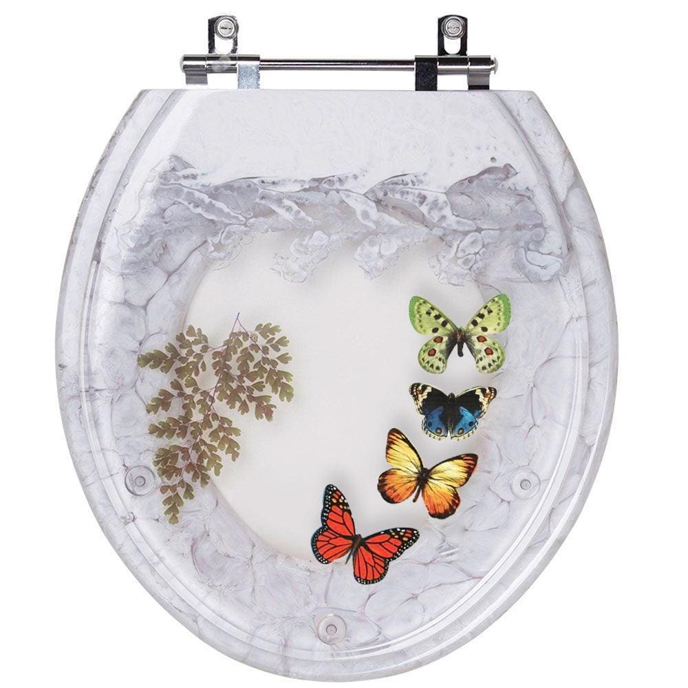 Assento Sanitário E Cesto De Lixo Decorados 4 Borboletas