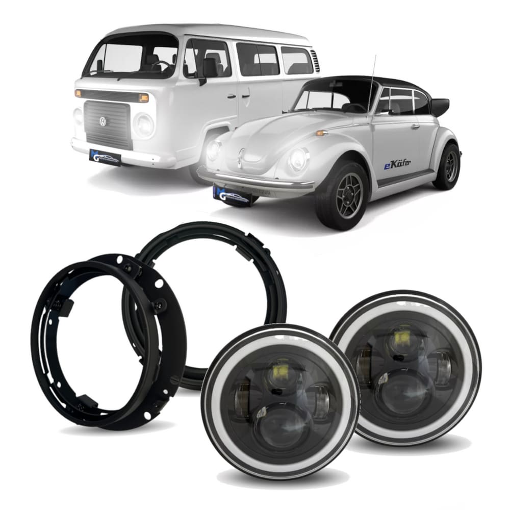 Par Farol Led Angel Eyes + Suporte Jeep Troller Fusca Kombi