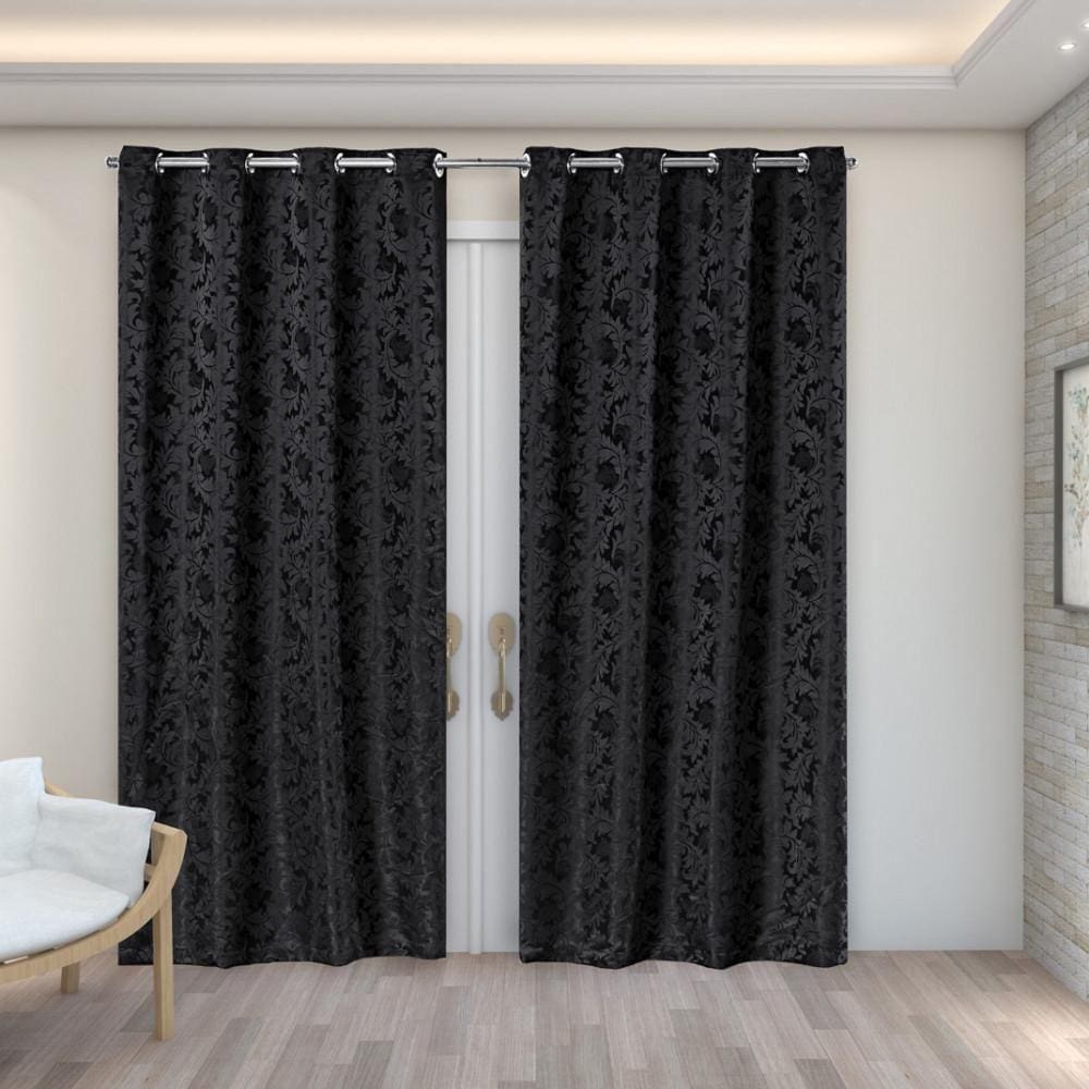 Cortina Jacquard 2,70M X 2,30M Decoração Sala Quarto Preto