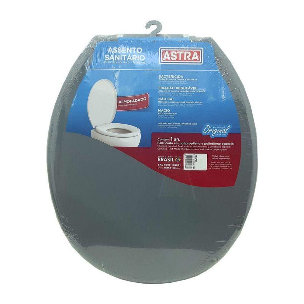 Assento Sanitário Almofadado Astra Convencional Oval Universal Cinza Escuro