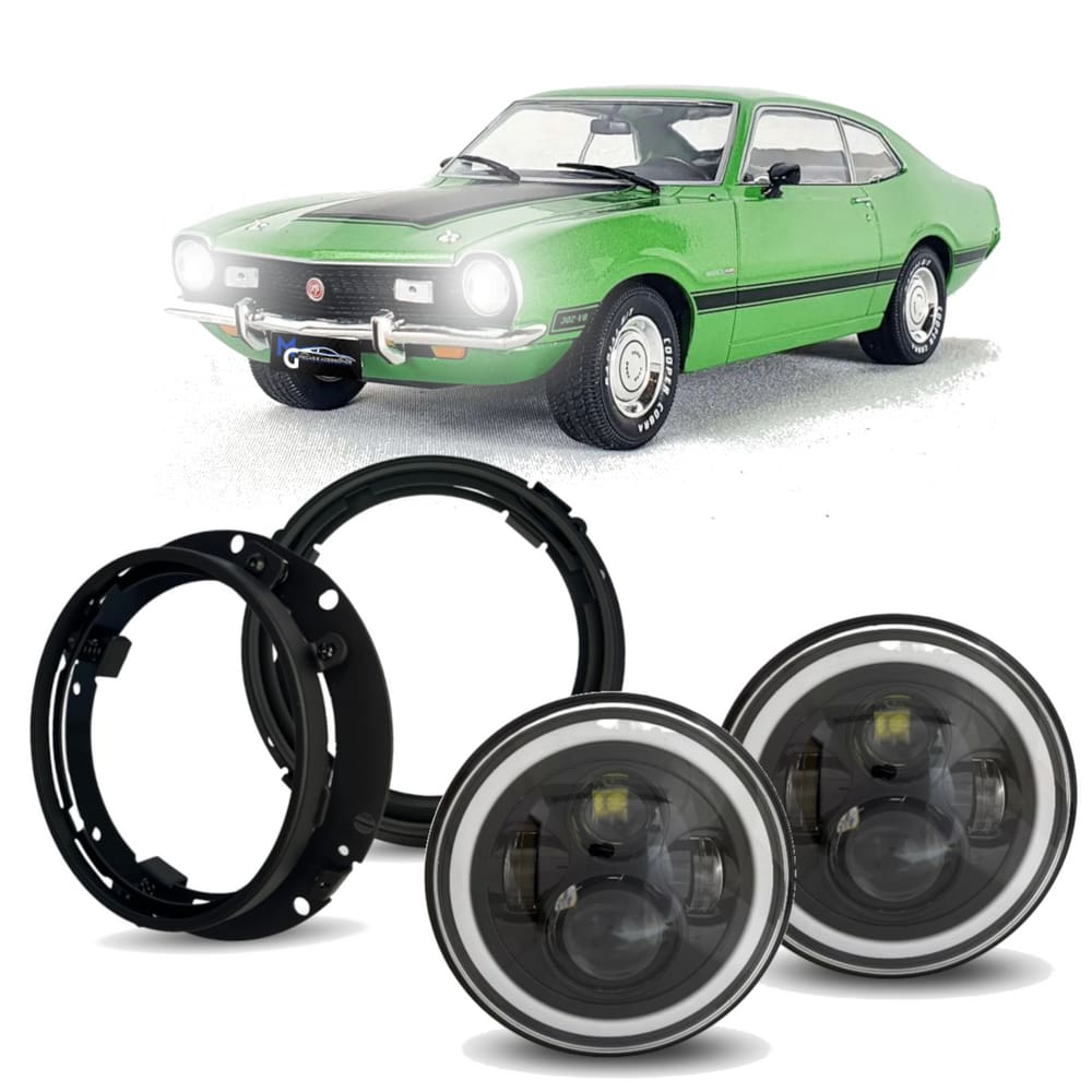 Par Farol Led Angel Eyes + Suporte Ford Maverick 1973 a 1979