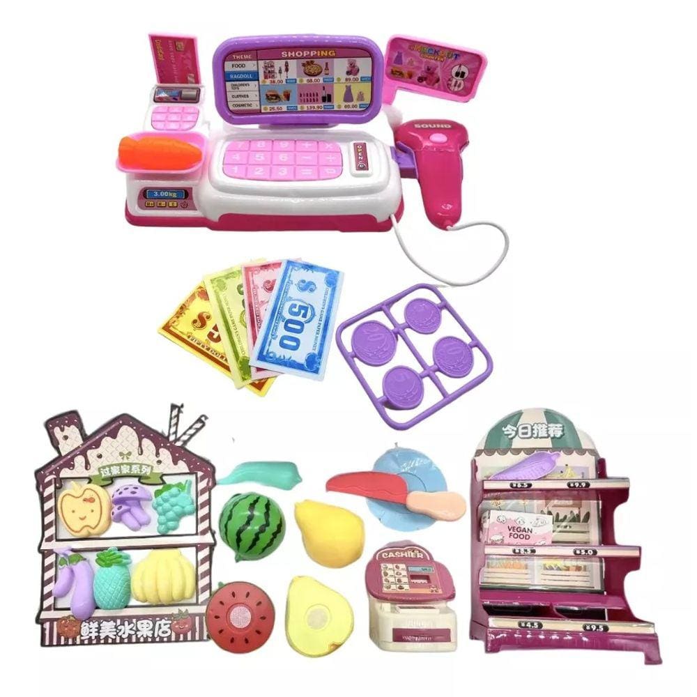 Kit Brinquedo Conjunto de Cozinha Frutas e Caixa Registradora: Design colorido e divertido!