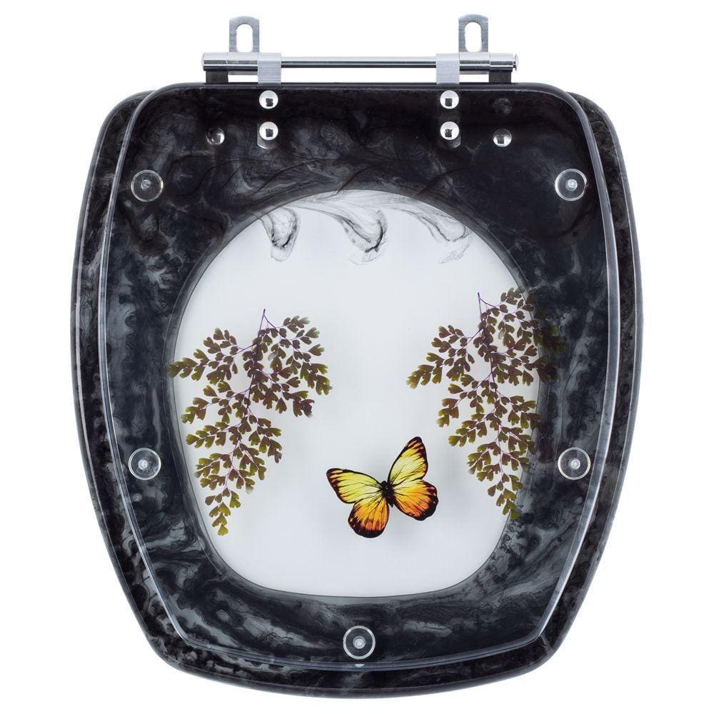 Assento Sanitario Poliester Decorado Borboleta Thema Preto para vaso Incepa