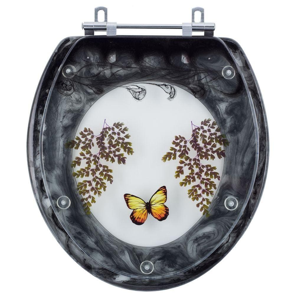 Assento Sanitario Poliester Decorado Borboleta Preto para todos os vasos