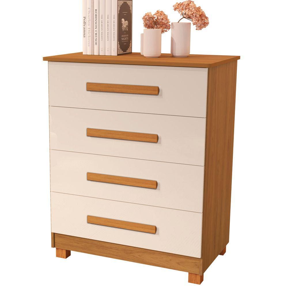 Cômoda de Qualidade com 4 Gavetas100%MDF Suíça Nature Off White