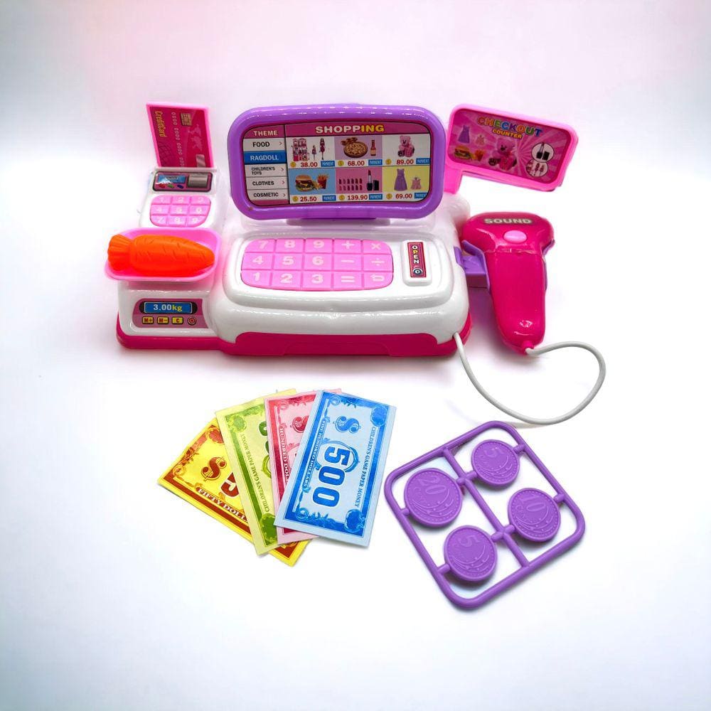 Caixa Registradora de Brinquedo Rosa com Acessórios, Luz e Som