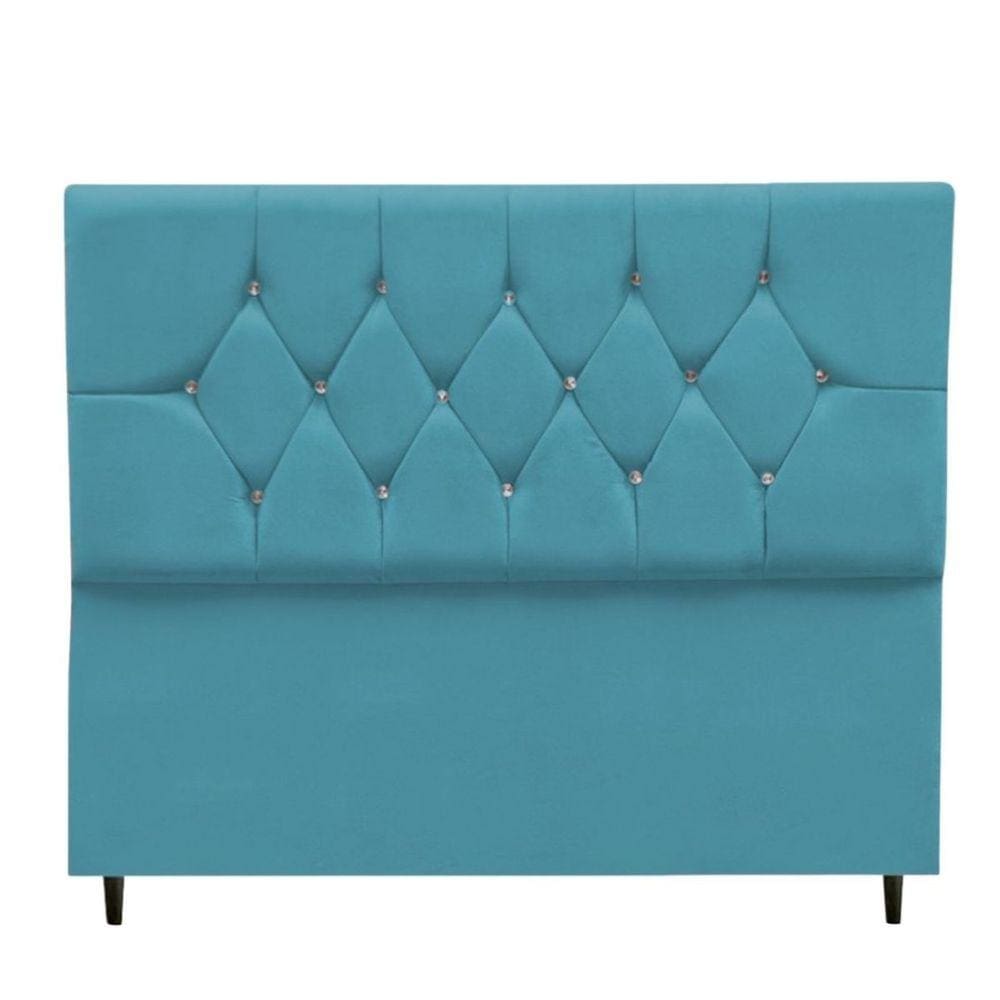 Cabeceira Cama Box Casal 140 cm Geovana Suede Azul Turquesa