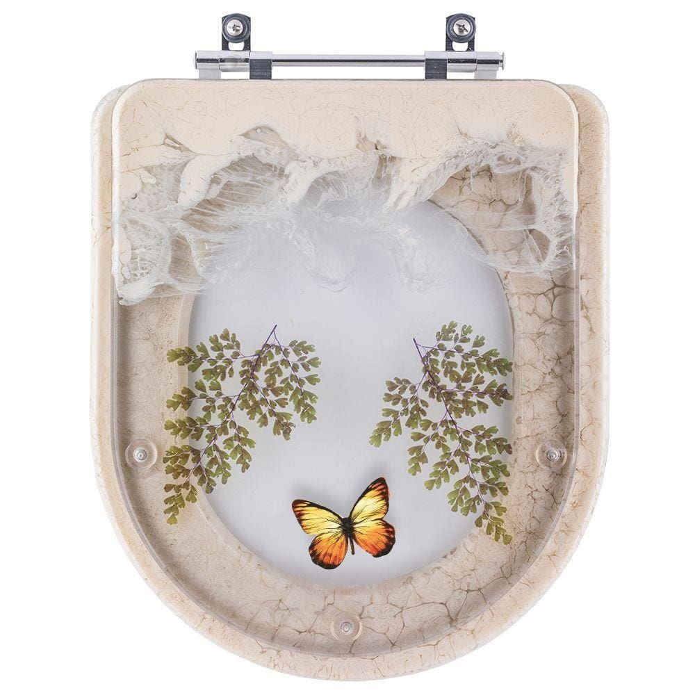 Tampa De Vaso Decorado Borboleta Amarela Carrara Bege Para Deca 6lpf