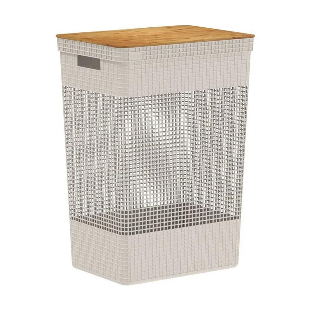 Cesto Organizador Grid Com Tampa Em Bambu 49L Ou Preto