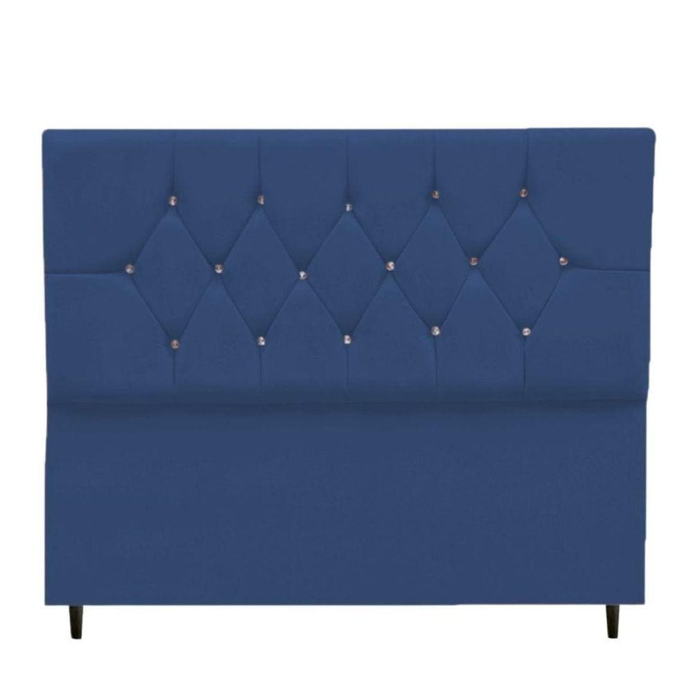 Cabeceira Cama Box Solteiro 90 cm Geovana Suede Azul Marinho