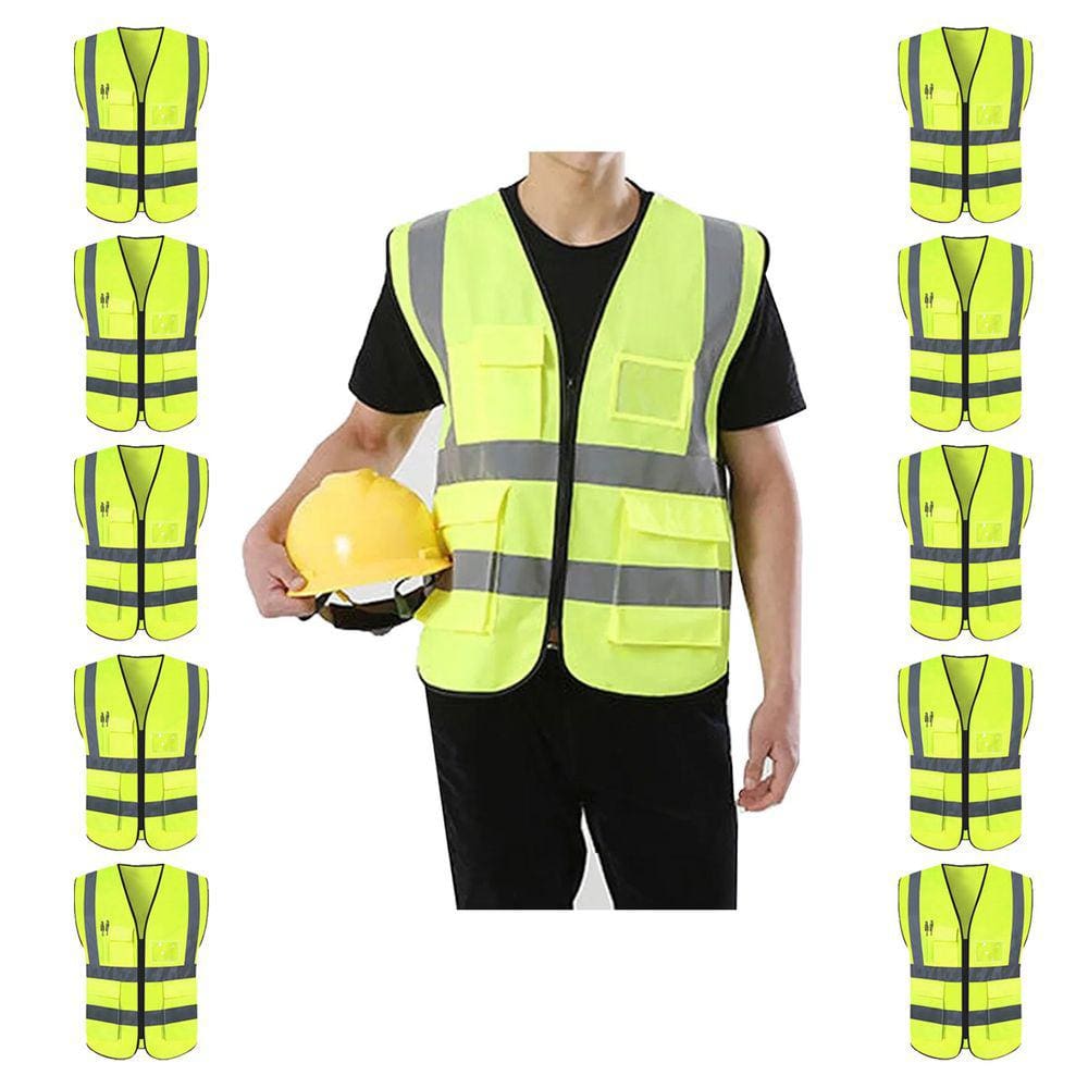 Colete Sinalizador Refletivo Kit 10 Unidades Segurança Trabalho EPI Obra Transito Bolsos Ziper Proteçao Fiscalizaçao