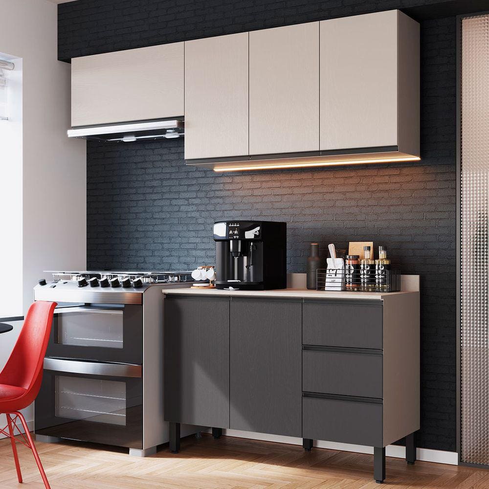 Cozinha Compacta álamo 6 Portas 3 Gavetas Fumê/Grafite - Quiditá Móveis