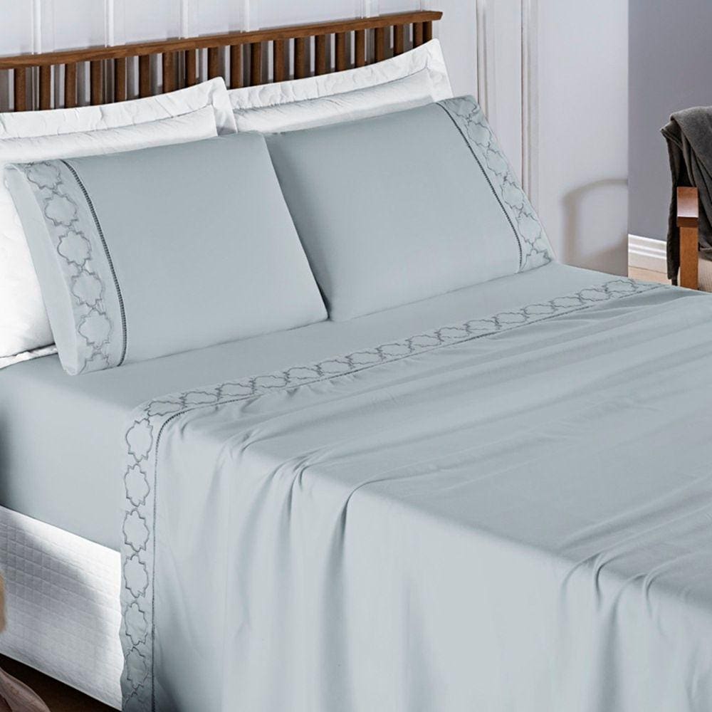 Jogo de Lençol Casal Padrão Infinity Bordado 300 Fios 4 Peças - Cinza