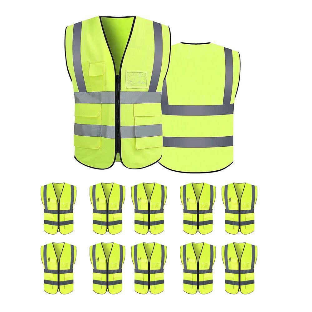 Colete Sinalizador Refletivo Kit 10 Unidades EPI Segurança Trabalho Blusao Fluorescente Bolso Ziper Obra Transito Proteçao Fiscalizaçao