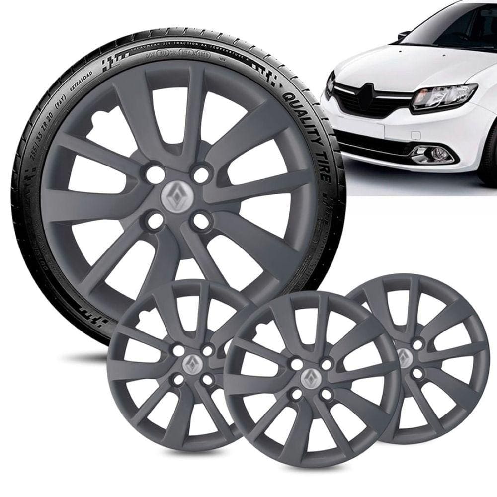 Jogo 4 Calota Renault Logan aro 14 2014 a 20 Grafite Fosca