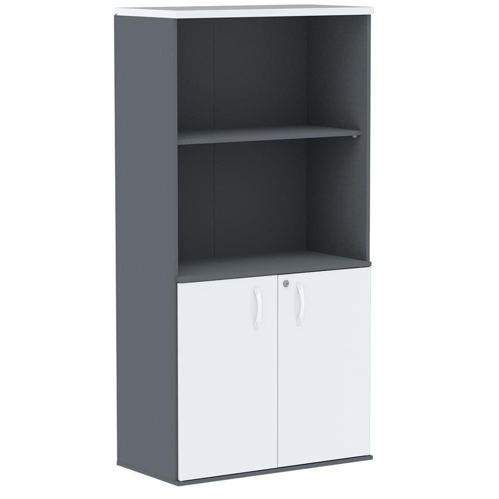 Armário Misto PE25 Pandin 79,20 cm (largura) em MDP Cor Grafito e Branco com Duas portas e Prateleira superior