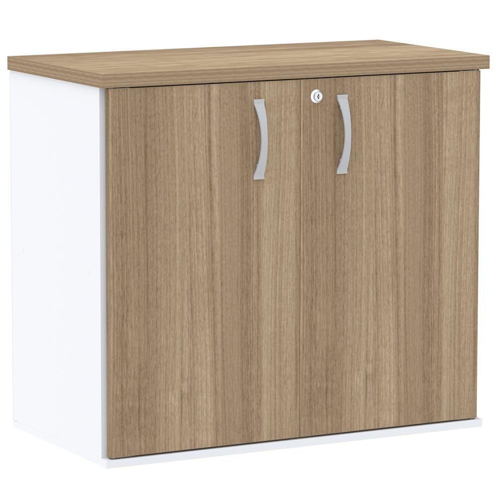 Armário Baixo PE25 Pandin 80 cm (largura) em MDP Cor Noce Naturalle e Branco com Duas Portas