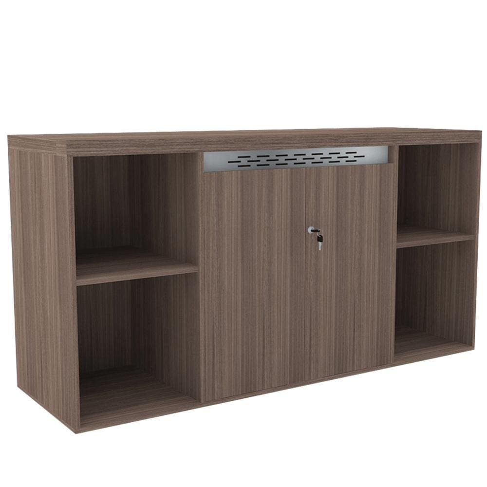 Armário Baixo Credenza PE50 Pandin 140 cm (largura) em MDP Cor Walnut com Quatro Nichos e Duas Portas