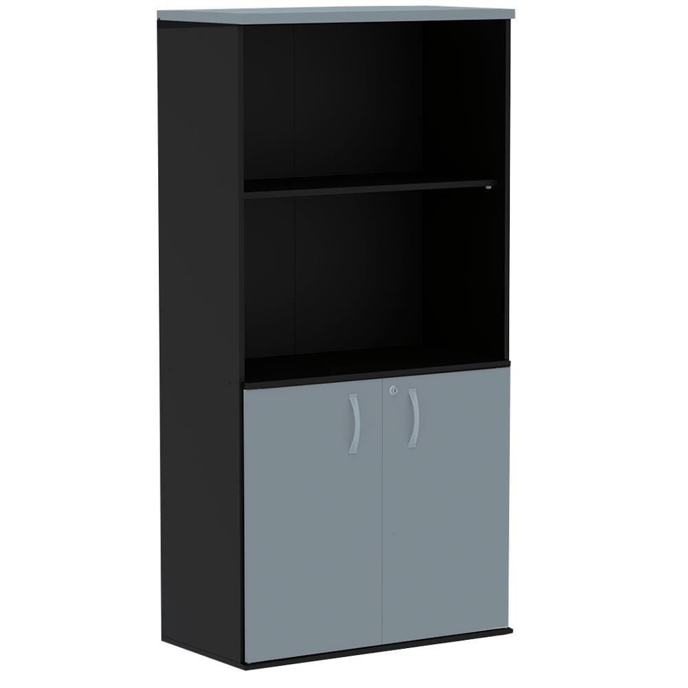 Armário Misto PE25 Pandin 79,20 cm (largura) em MDP Cor Liso Cinza e Preto com Duas portas e Prateleira superior