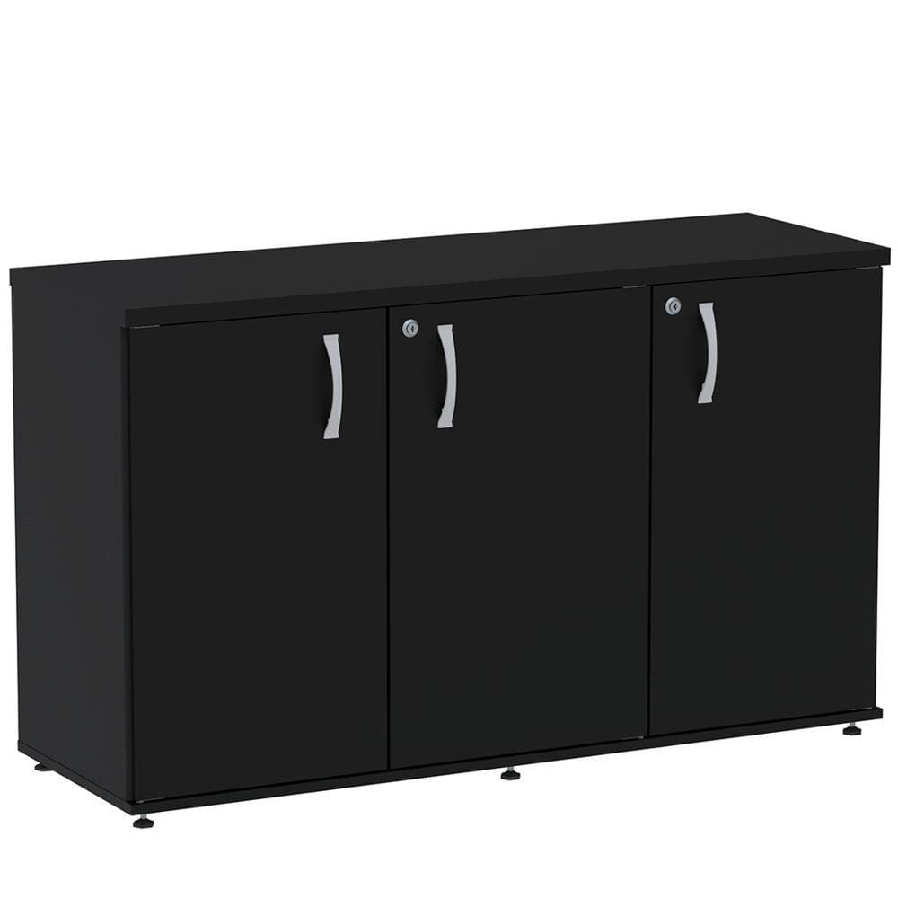 Armário Baixo Credenza PE25 Pandin 121,50 cm (largura) em MDP Cor Liso Preto com Três Portas