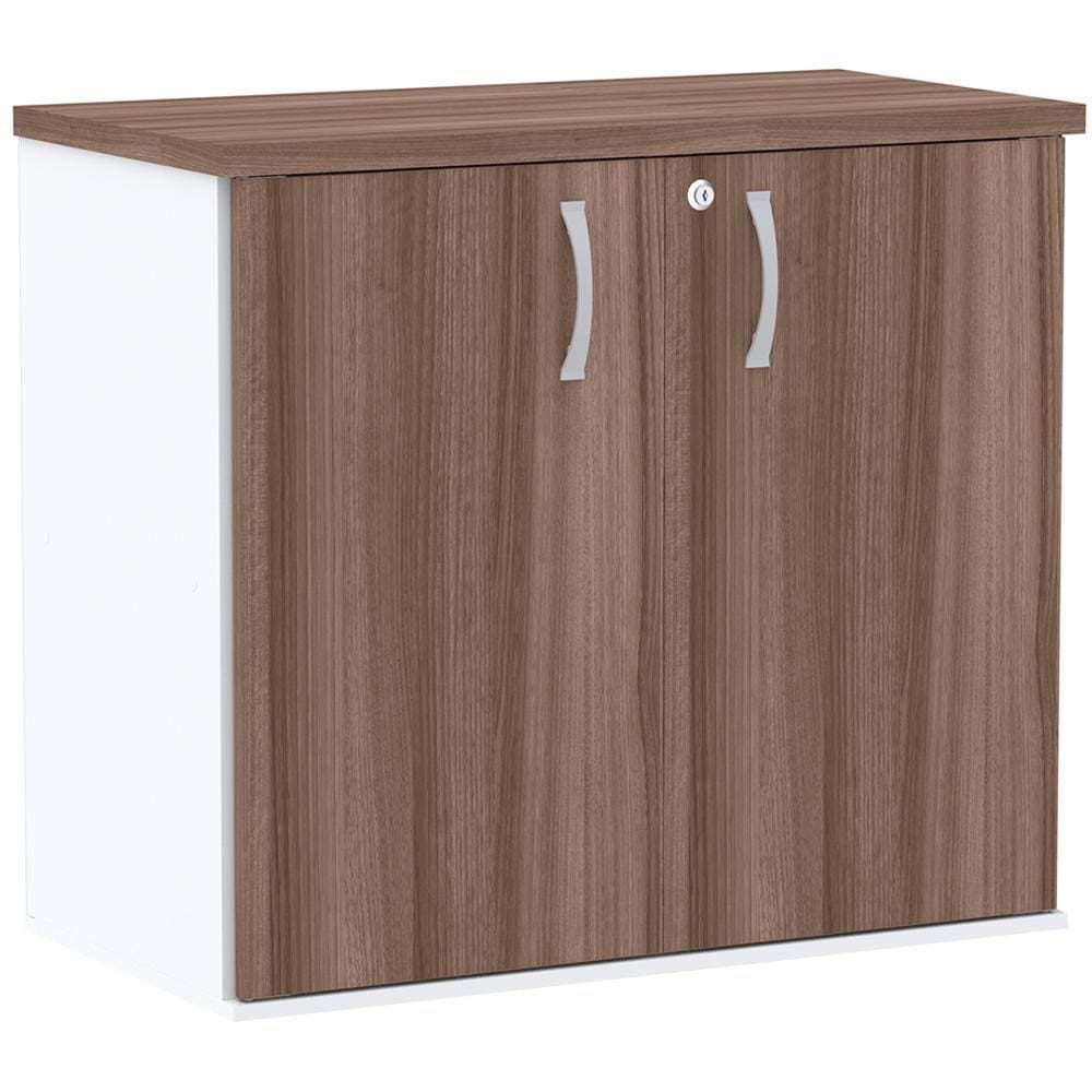 Armário Baixo PE25 Pandin 80 cm (largura) em MDP Cor Walnut e Branco com Duas Portas