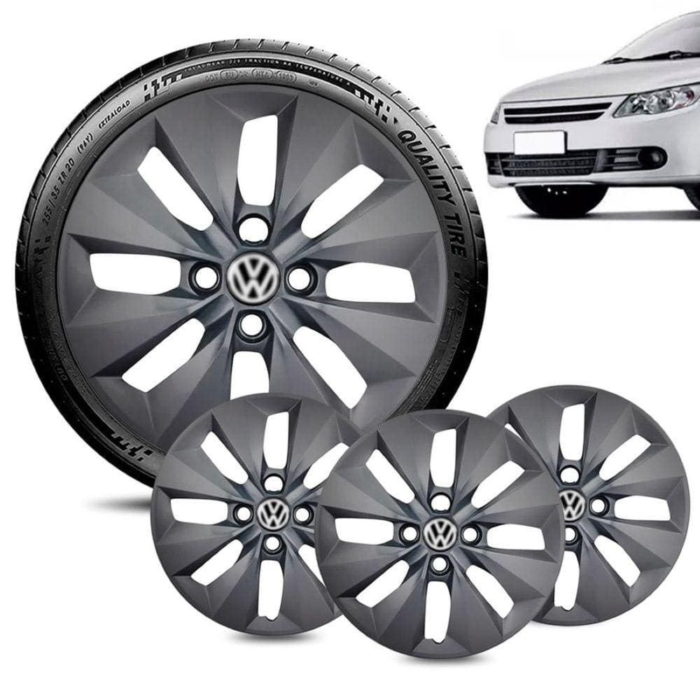 Jogo 4 Calota Volkswagen Voyage G5 e G6 aro 14 Grafite Brilh