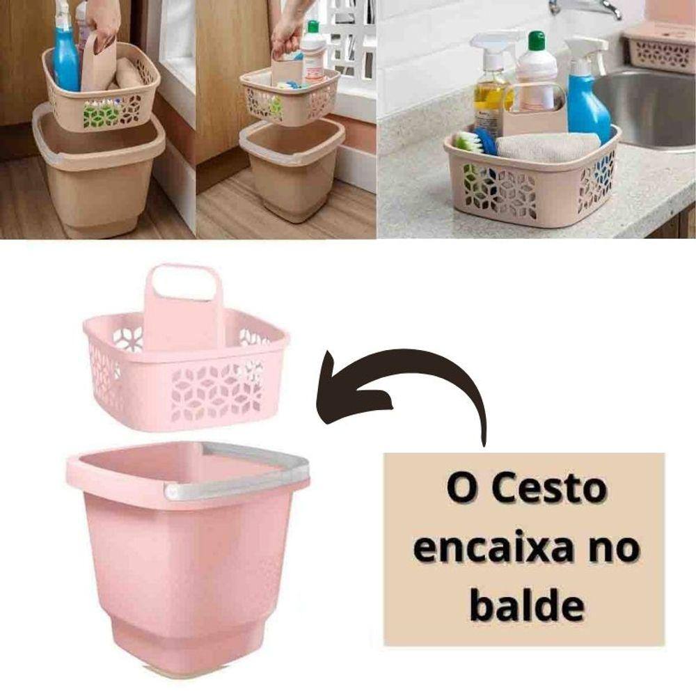 Kit Limpeza Faxina Casa 2 Peças Com Balde E Cesto Funcional Organizador UZ